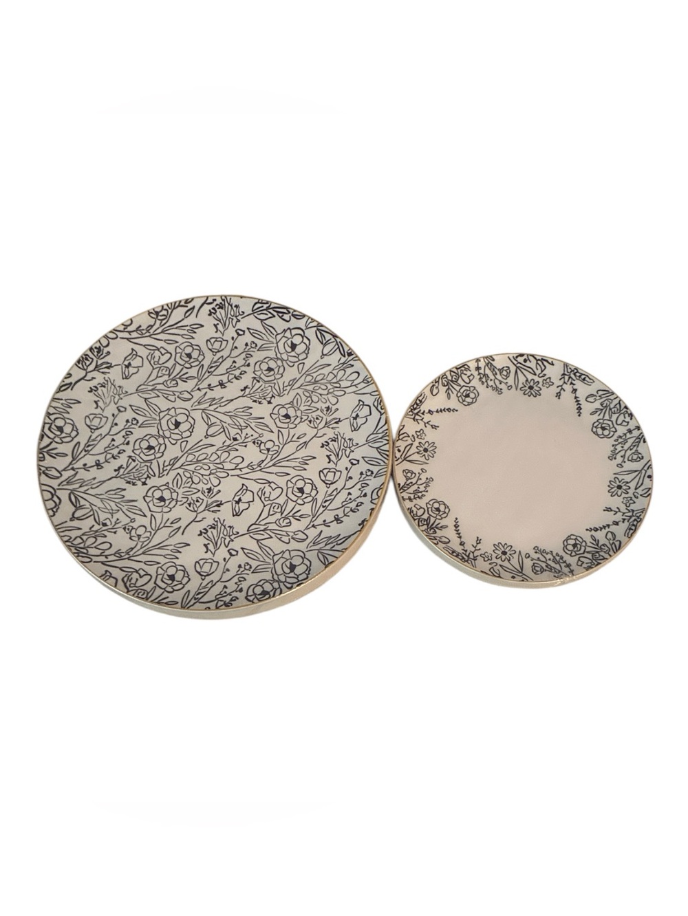 Set Of 10 Celebrate It Spring Dinner Plates and Snack Plates White Floral Gold